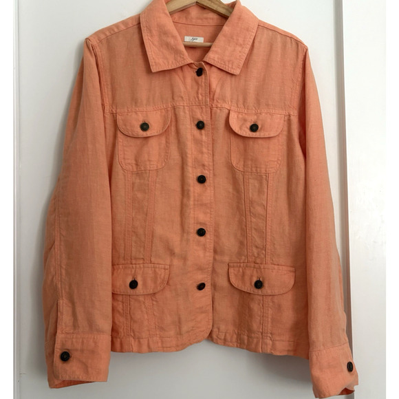 J Jill Large Linen Utility Safari Jacket Lightweight Soft Orange Resort Boho - Picture 1 of 11